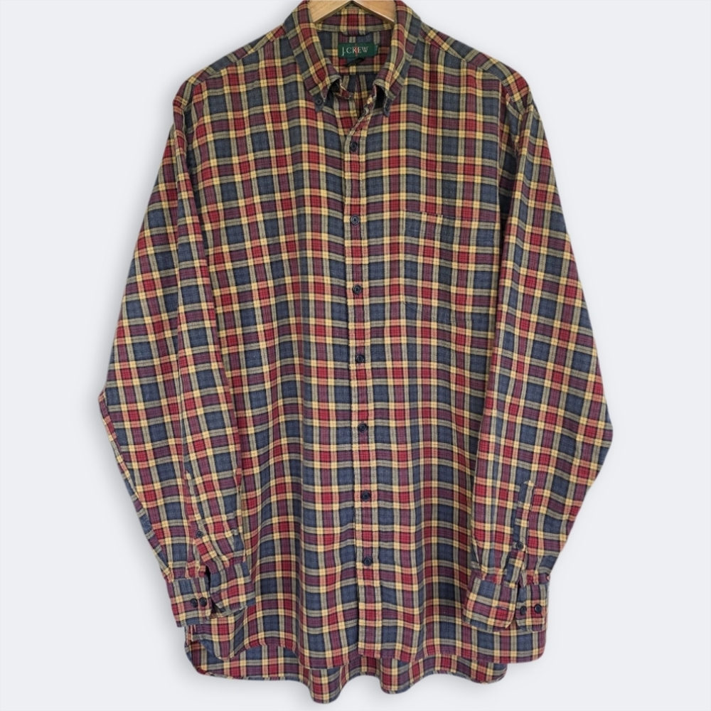 Vintage | J.Crew Men's Classic Flannel Plaid Button Shirt Size Large Tall LT 90s
